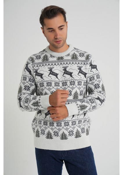 Erkek Bisiklet Yaka Jakarlı Geyikli Yün Yılbaşı Kazak TRIST-5360 fiyatları