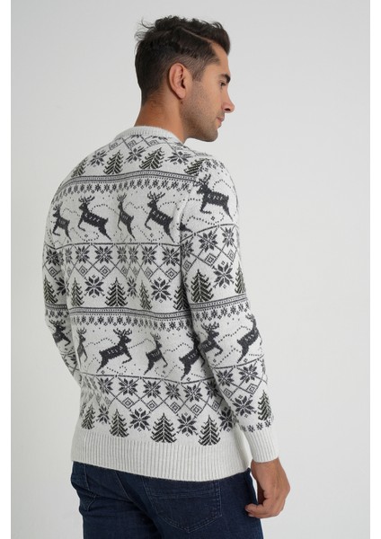 Erkek Bisiklet Yaka Jakarlı Geyikli Yün Yılbaşı Kazak TRIST-5360 modelleri