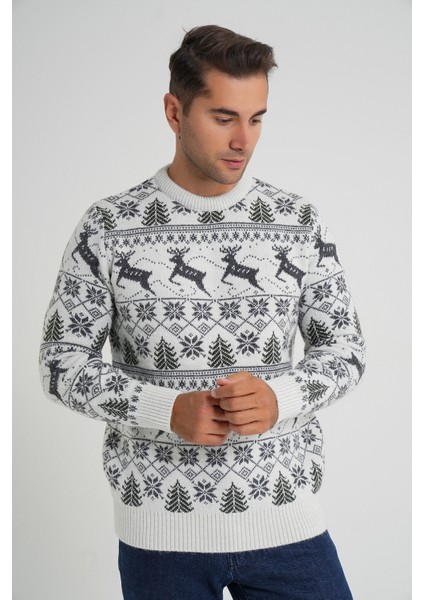 Erkek Bisiklet Yaka Jakarlı Geyikli Yün Yılbaşı Kazak TRIST-5360 fırsatları