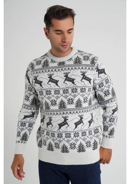 Erkek Bisiklet Yaka Jakarlı Geyikli Yün Yılbaşı Kazak TRIST-5360 indirimleri