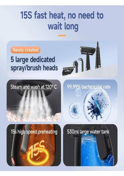 9in1 Buharlı Temizleme Makinesi, 1350W, 550ML, 3m Kablo, 120°, Ev ve Ofis Kullanımı fiyatları