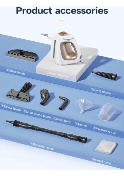 9in1 Buharlı Temizleme Makinesi, 1350W, 550ML, 3m Kablo, 120°, Ev ve Ofis Kullanımı
