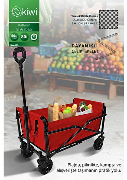 KFM-390 Katlanır Portatif Taşıma Aracı Kırmızı Çelik Malzeme ile 50 kg Taşıma Kapasitesi modelleri