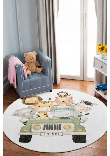 Hayvan Figürlü Yuvarlak Yıkanabilir Kaymaz Taban Çocuk Odası Halısı fiyatları