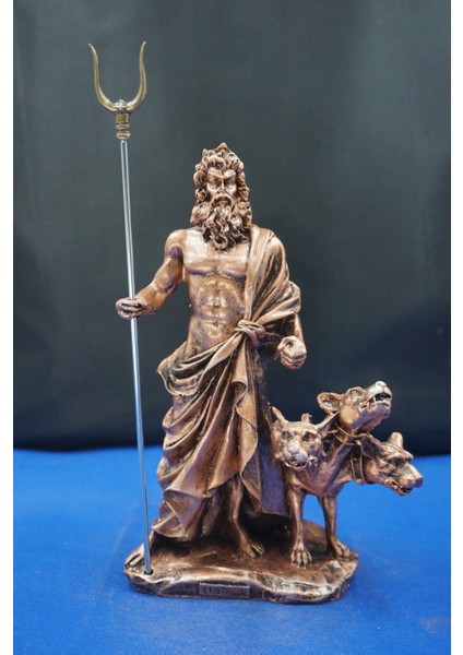 Hades Heykel Biblo Tasarım – 25 cm Mitolojik Obje Hediyelik Eşya Ev Dekor Bakır