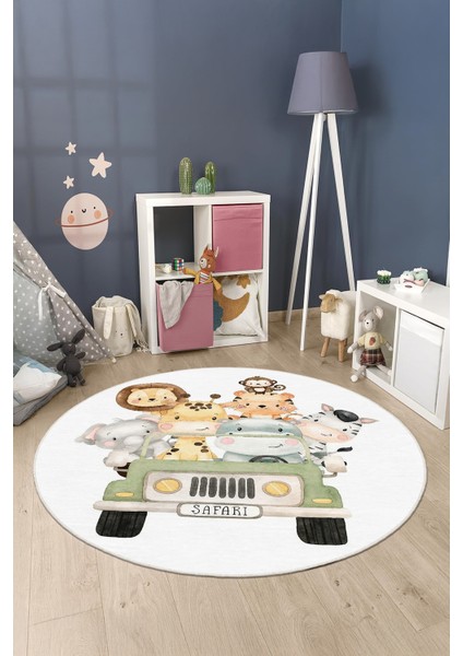 Hayvan Figürlü Yuvarlak Yıkanabilir Kaymaz Taban Çocuk Odası Halısı modelleri