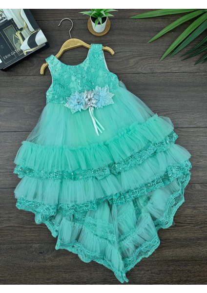 “kız Çocuk Abiye Elbise Yeşil Dantel Çiçek Detaylı Kat Kat Tül 6-10 Yaş Özel Gün Doğum Günü” fiyatları
