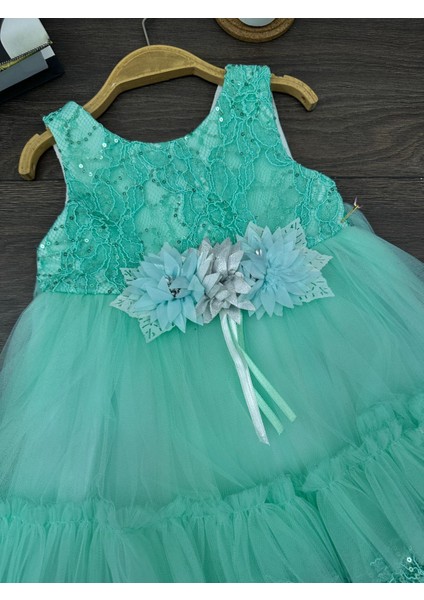 “kız Çocuk Abiye Elbise Yeşil Dantel Çiçek Detaylı Kat Kat Tül 6-10 Yaş Özel Gün Doğum Günü” fırsatları