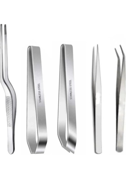 Şef Cımbızı Seti 5li Düz ve Eğik Şef Cımbızı Balık Cımbızı Yassı Düz Penset Gıda Pastacılık Cımbızı