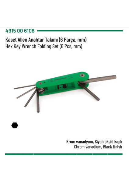 Kasetli Alyan (Allen) Anahtar Takımı 6 Parça (2.5-3-4-5-6-8)