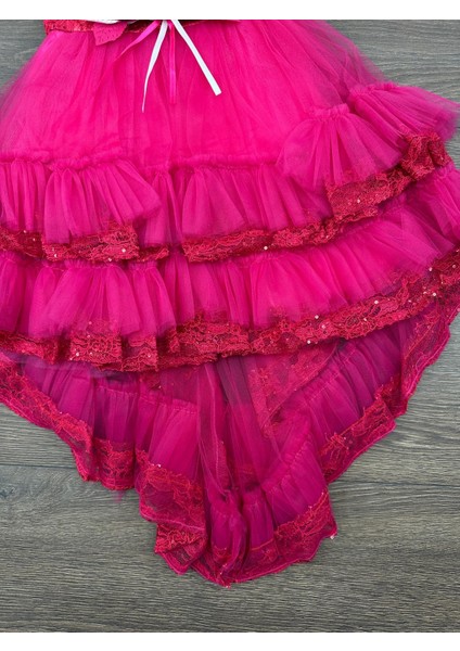 “kız Çocuk Abiye Elbise Yeşil Dantel Çiçek Detaylı Kat Kat Tül 6-10 Yaş Özel Gün Doğum Günü”