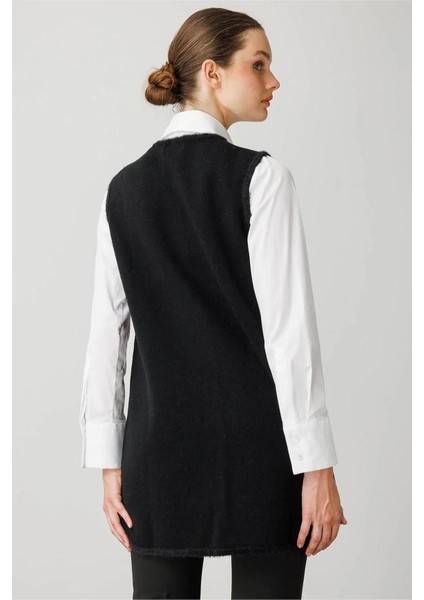 25014 Desen Triko Önü Yaprak Çiçekli Afrodit Sallama Bantlı Çıtçıtlı S Yaka Uzun Yelek modelleri