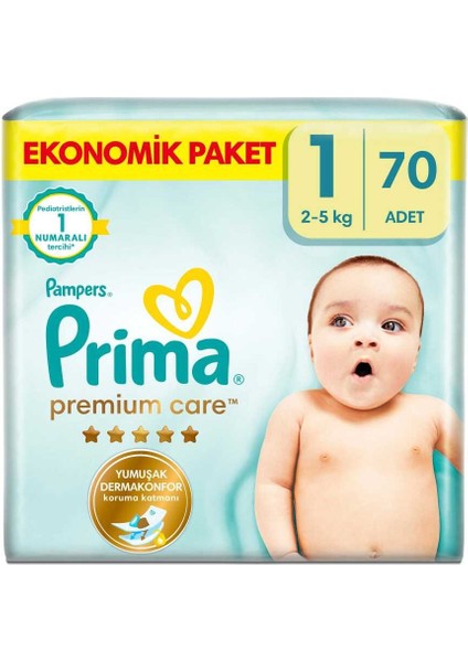 Bebek Bezi Premium Care 1 Beden Yenidoğan Ekonomik Paket 2-5 kg 70 Adet
