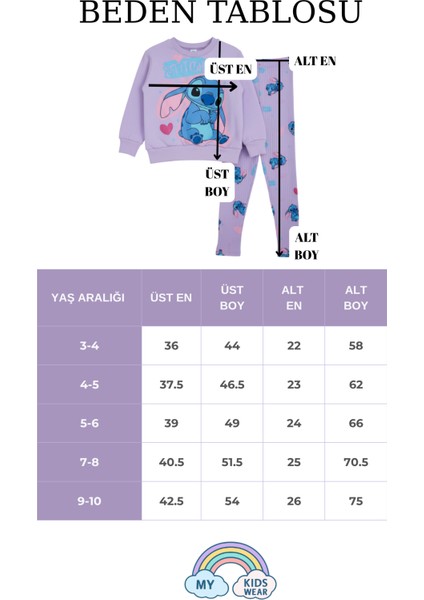 Kız Çocuk Lila Sweatshirt & Tayt Takımı – Karakter Baskılı 4-10 Yaş 12149 modelleri
