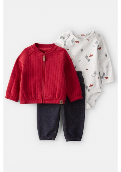 Erkek Bebek Kırmızı 3lü Hırkalı