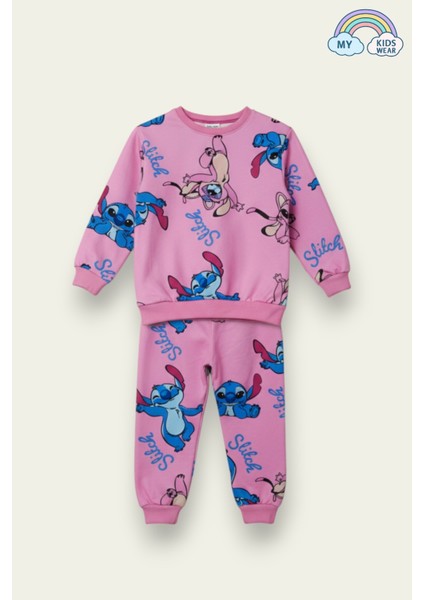 Kız Çocuk 2’li Takım – Stitch Baskılı Pembe Eşofman 5-10 Yaş 12150