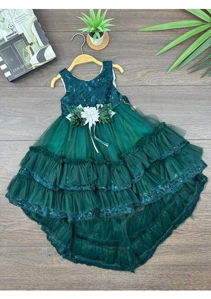 “kız Çocuk Abiye Elbise Yeşil Dantel Çiçek Detaylı Kat Kat Tül 6-10 Yaş Özel Gün Doğum Günü” fiyatları