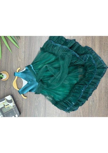 “kız Çocuk Abiye Elbise Yeşil Dantel Çiçek Detaylı Kat Kat Tül 6-10 Yaş Özel Gün Doğum Günü” modelleri