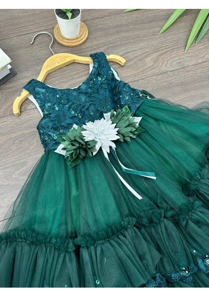 “kız Çocuk Abiye Elbise Yeşil Dantel Çiçek Detaylı Kat Kat Tül 6-10 Yaş Özel Gün Doğum Günü” fırsatları