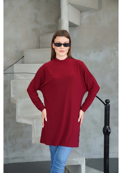 Tesettür Extra Uzun Tunik -Bordo