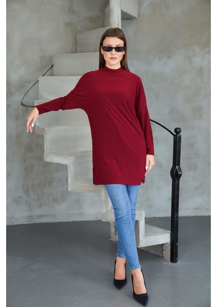 Tesettür Extra Uzun Tunik -Bordo fiyatları