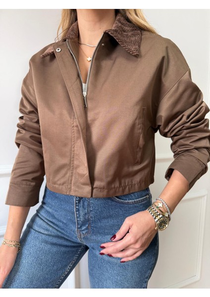 Kahve Kadife Yaka Kısa Ceket