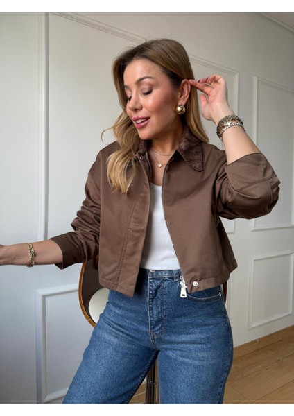 Kahve Kadife Yaka Kısa Ceket indirimleri