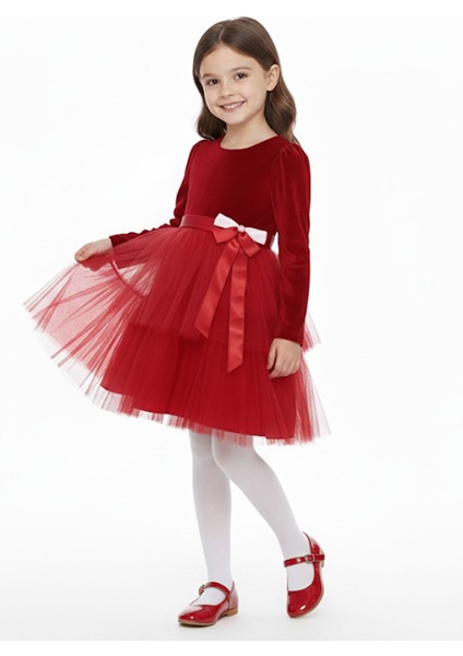 Kız Çocuk Elbise Kadife Kumaş , Noellik Elbise