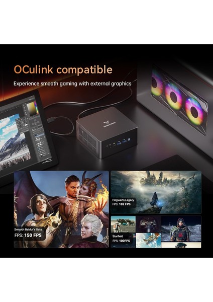 UM890 Pro Amd Ryzen 9 8945HS Işlemci, 64GB Ddr5 Ram, 1tb Ssd, Oculink, Usb4, Hdmı,dp 2x2.5g Lan, WIN11 Pro Mini Pc