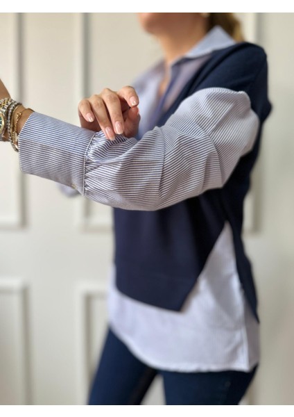 Lacivert Selanik Yaka Süveter Detaylı Gömlek fiyatları