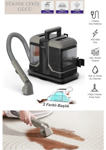 450W Güçlü Islak/kuru Temizlik Makinesi, 1600 ml Hazneli, Pratik ve Çok Fonksiyonlu