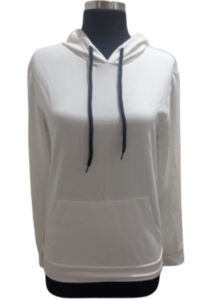 Beyaz Kapüşonlu Iki Iplik Sweatshirt