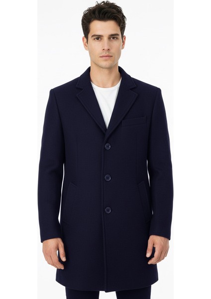 Slim Fit Sivri Yaka Erkek Koyun Yünlü Kaban