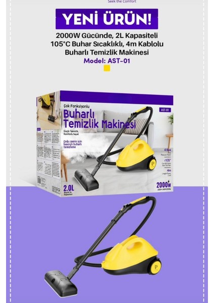 Yüksek Güçlü Çok Fonksiyonlu Buharlı Temizlik Makinesi, 2 Lt Su Haznesi, Sarı Renk indirimleri