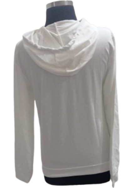 Beyaz Kapüşonlu Iki Iplik Sweatshirt modelleri