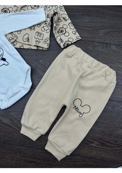 “erkek Bebek 3’lü Takım Mickey Mouse Desenli Sweatshirt Body ve Eşofman Altı 0-12 Ay” modelleri