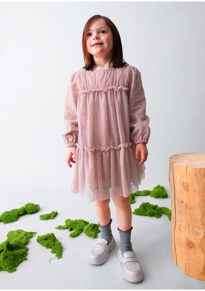 4919-49 Kız Çocuk Pembe Tül Elbise