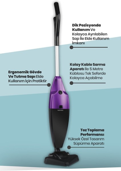 2'li Elektrikli Süpürge, 800 W, Yıkanabilir Filtre, Dikey ve Elde Kullanım indirimleri