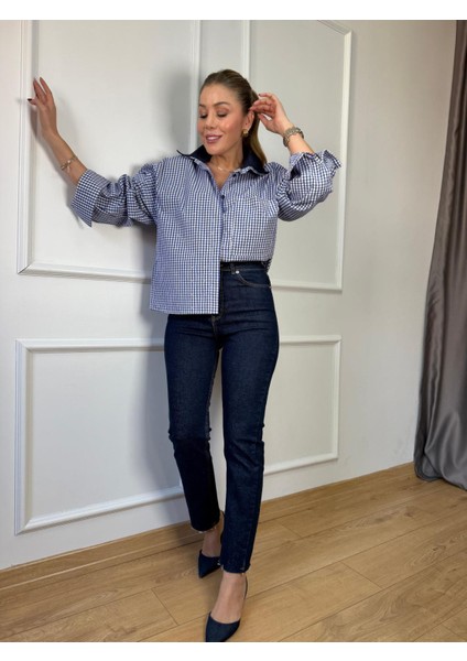 Lacivert Pötikareli Taşlı Gömlek fırsatları