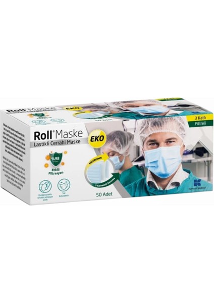 Eko Cerrahi Maske Lastikli (3 Katlı) Filtreli 50'li Kutu - 1 Kutu