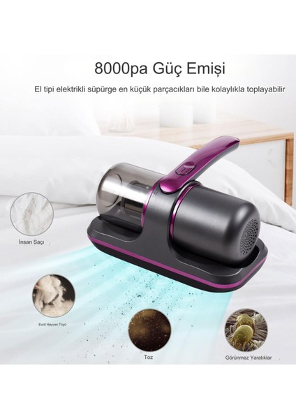 Gri Kablosuz Şarjlı Yatak Kanepe Halı Temizleme Süpürgesi Uv Işınlı fiyatları