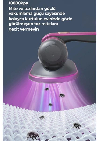 Gri Kablosuz Şarjlı Yatak Kanepe Halı Temizleme Süpürgesi Uv Işınlı