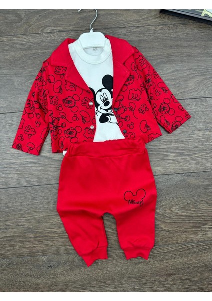 “erkek Bebek 3’lü Takım Mickey Mouse Desenli Sweatshirt Body ve Eşofman Altı 0-12 Ay” modelleri