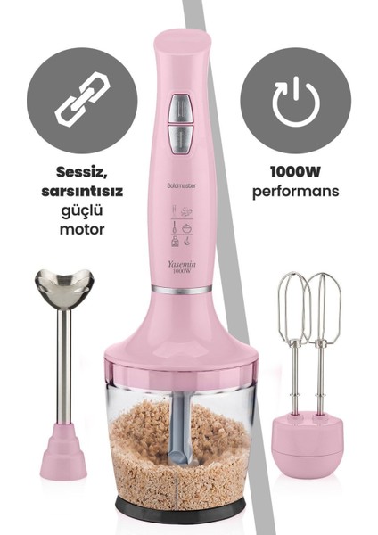 Pembe 1000W Sessiz Hız Ayarlı Çok Fonksiyonlu Doğrayıcı ve Karıştırıcı Seti fırsatları