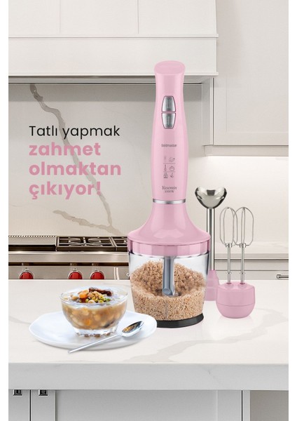 Pembe 1000W Sessiz Hız Ayarlı Çok Fonksiyonlu Doğrayıcı ve Karıştırıcı Seti