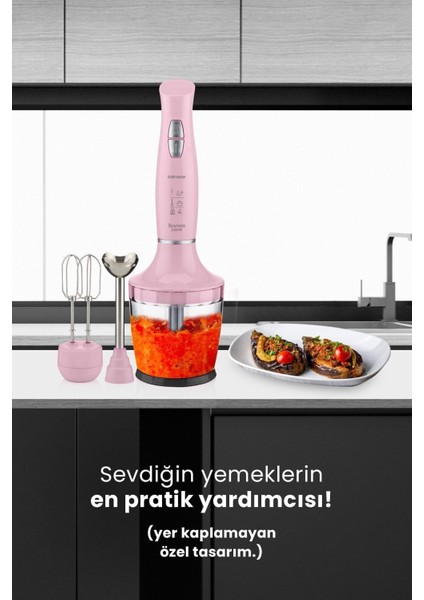 Pembe 1000W Sessiz Hız Ayarlı Çok Fonksiyonlu Doğrayıcı ve Karıştırıcı Seti