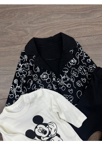 “erkek Bebek 3’lü Takım Mickey Mouse Desenli Sweatshirt Body ve Eşofman Altı 0-12 Ay” indirimleri