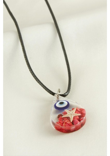 Zengezur Deniz Yıldızı Damla Epoksi Kolye-Kırmızı fiyatları