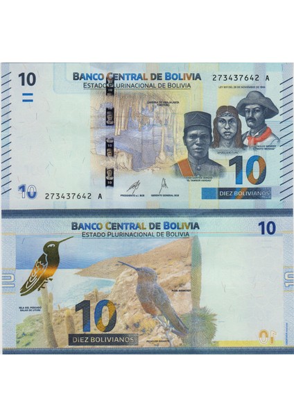 Bolivya 10 Baliviano 2024 Dev Sinekkuşu Temalı. Çil Kondisyon.