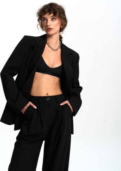 Bianda Çizgili Siyah Pantolon